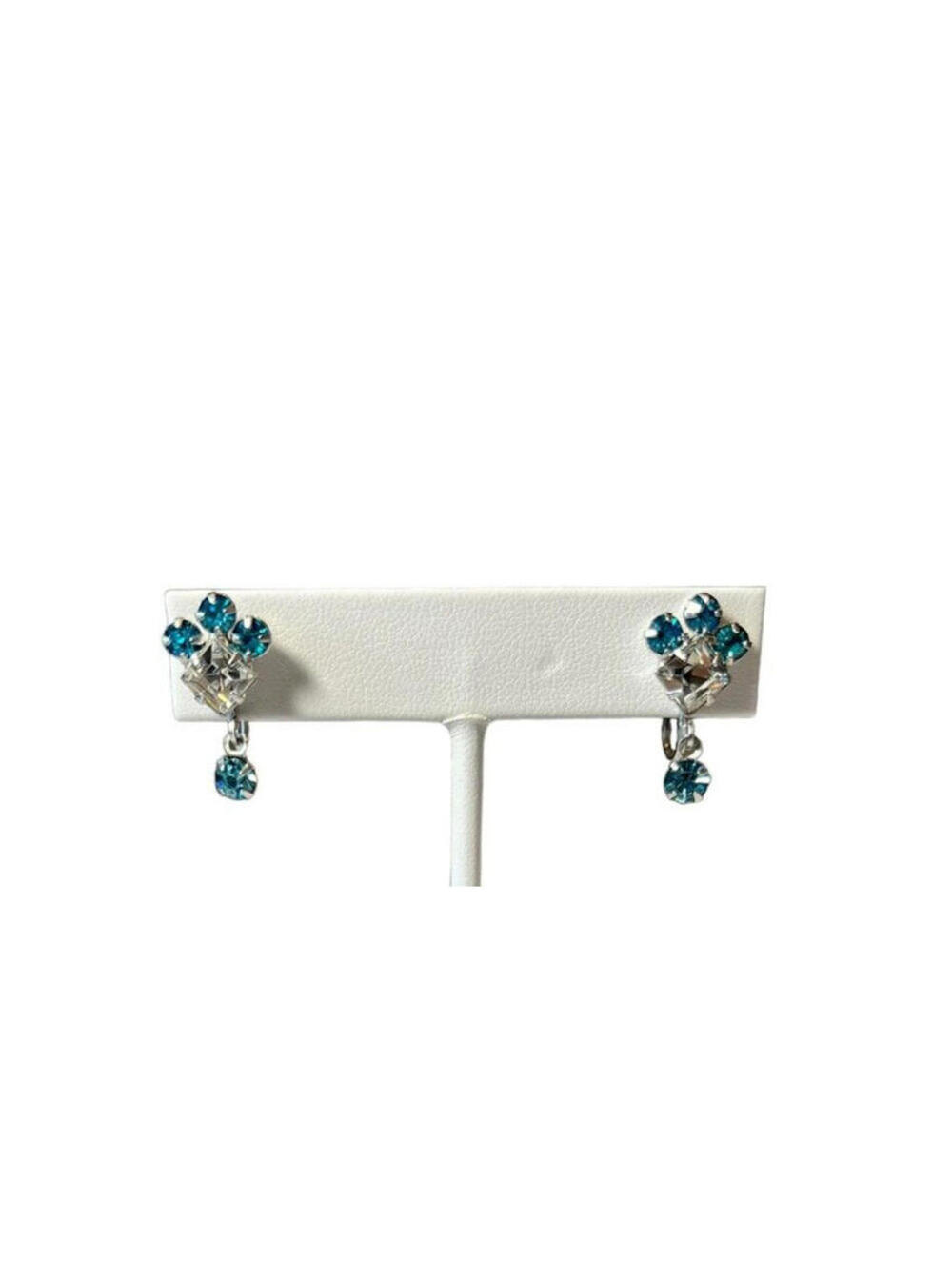 B. David screw back Earrings Vintage Clear and Turquoise colored Signed